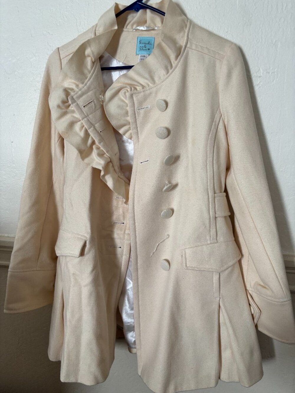 Kimchi Blue Urban Outfitters Cream Ruffle Belted Coat M